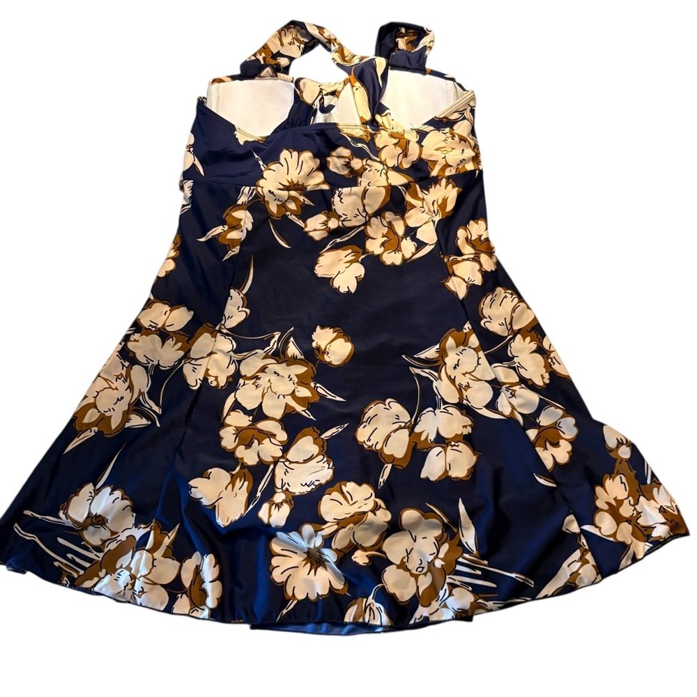 BALLEWEI NWT Floral Blue/Tan Swim-Dress in Size 5x -- Actual size is a 18W - Picture 3 of 9